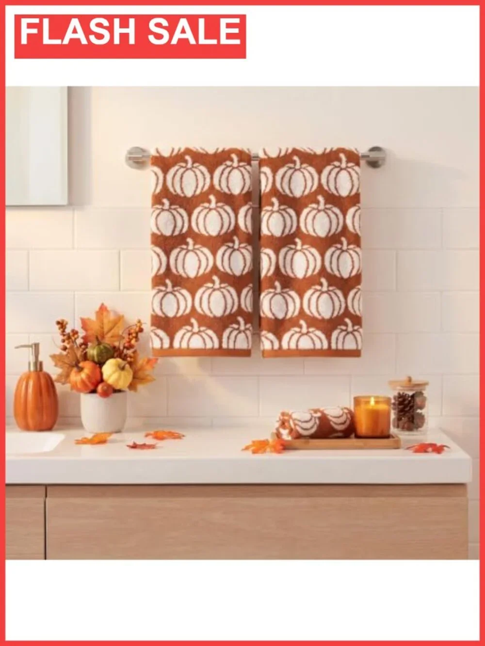 100% Cotton Jacquard Hand Towels 2 Pc Set 13.7x29.5 Fall Pumpkin Decor Bathroom